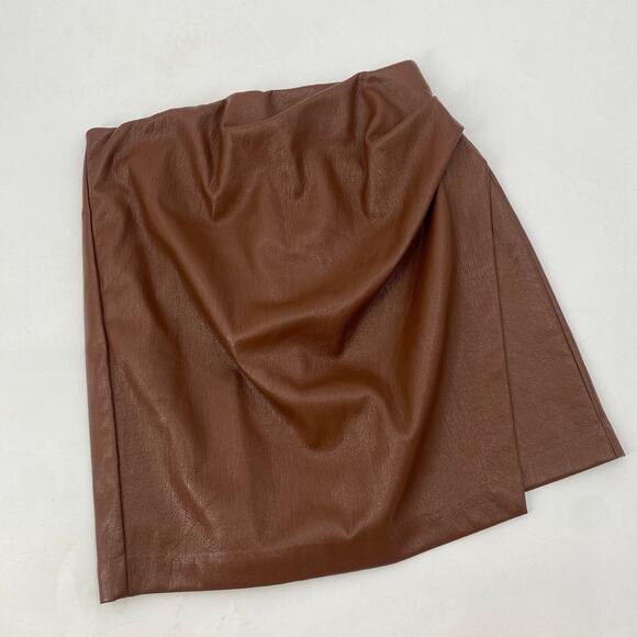 Aritzia Wilfred Brown Faux leather Wrap Mini Skirt - Picture 3 of 10
